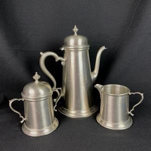 Vintage Josten’s 130 Pewter Coffee/Tea Pot Set w/ Sugar Bowl & Creamer